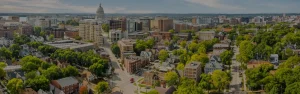 Horizontal birdseye view of Madison, WI